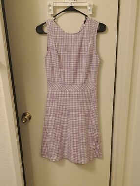 Allegra K Lilac Plaid Sleeveless Dress